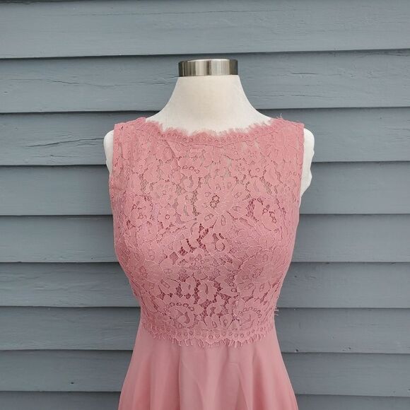 Christina Wu 22813 Blush Pink Lace Chiffon Bridesmaid Prom Formal Maxi Gown 4 - Picture 7 of 9